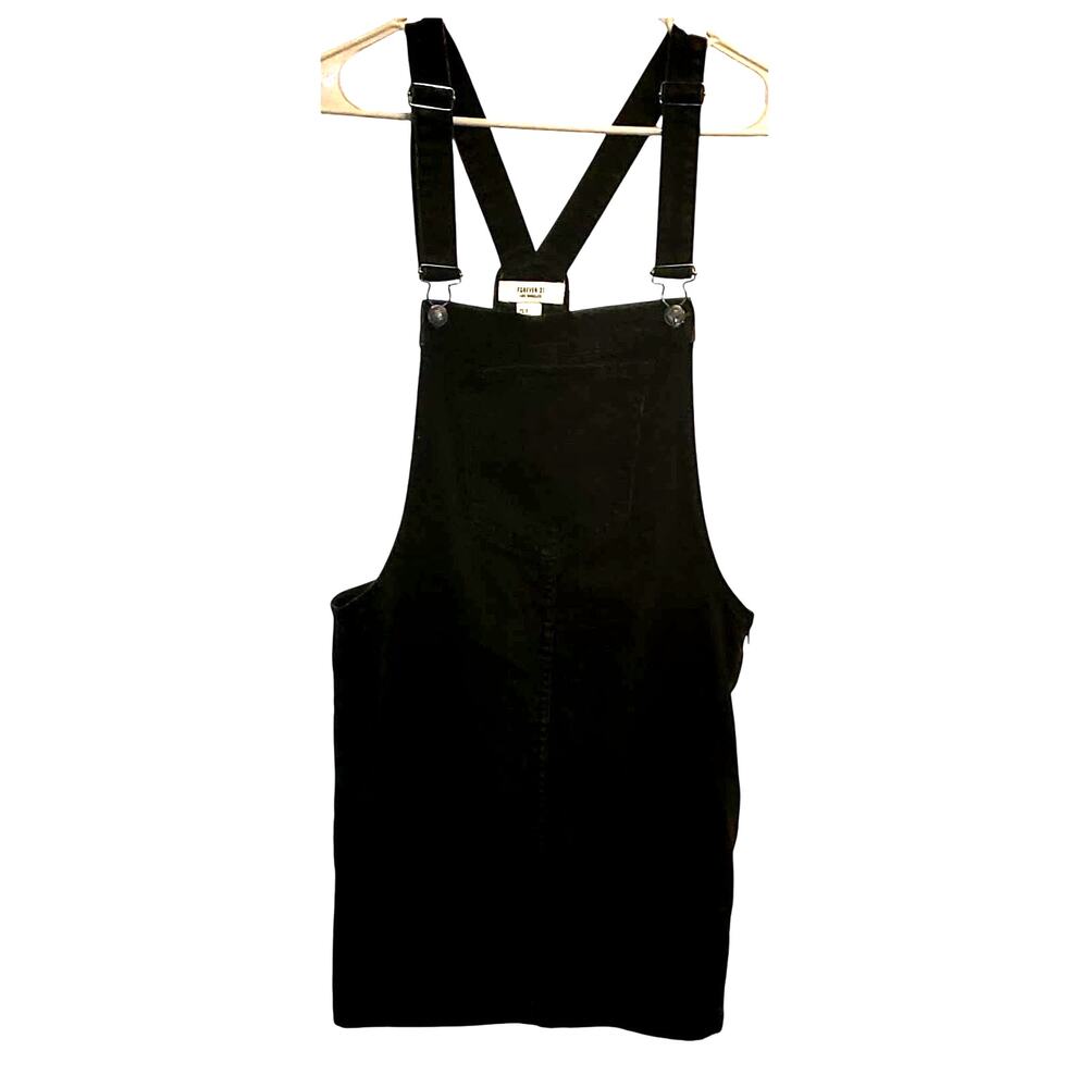 Forever 21 Black Jean Overall Bib Shortall Denim Dress Size Small
